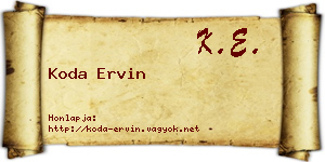 Koda Ervin névjegykártya
